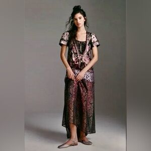 Rare Anthropologie by Byron Lars Sequined Metallic Lace Maxi Dress NWOT